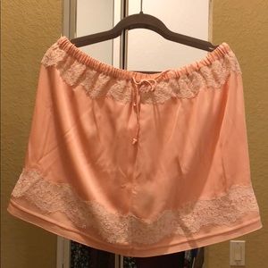 Pink silky lace mini skirt